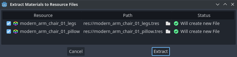 Confirming material extraction in the Advanced Import Settings subdialog